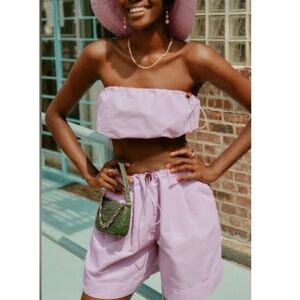 NEVER WORN! STAUD - Drawstring Nylon Strapless Crop Top in Purple